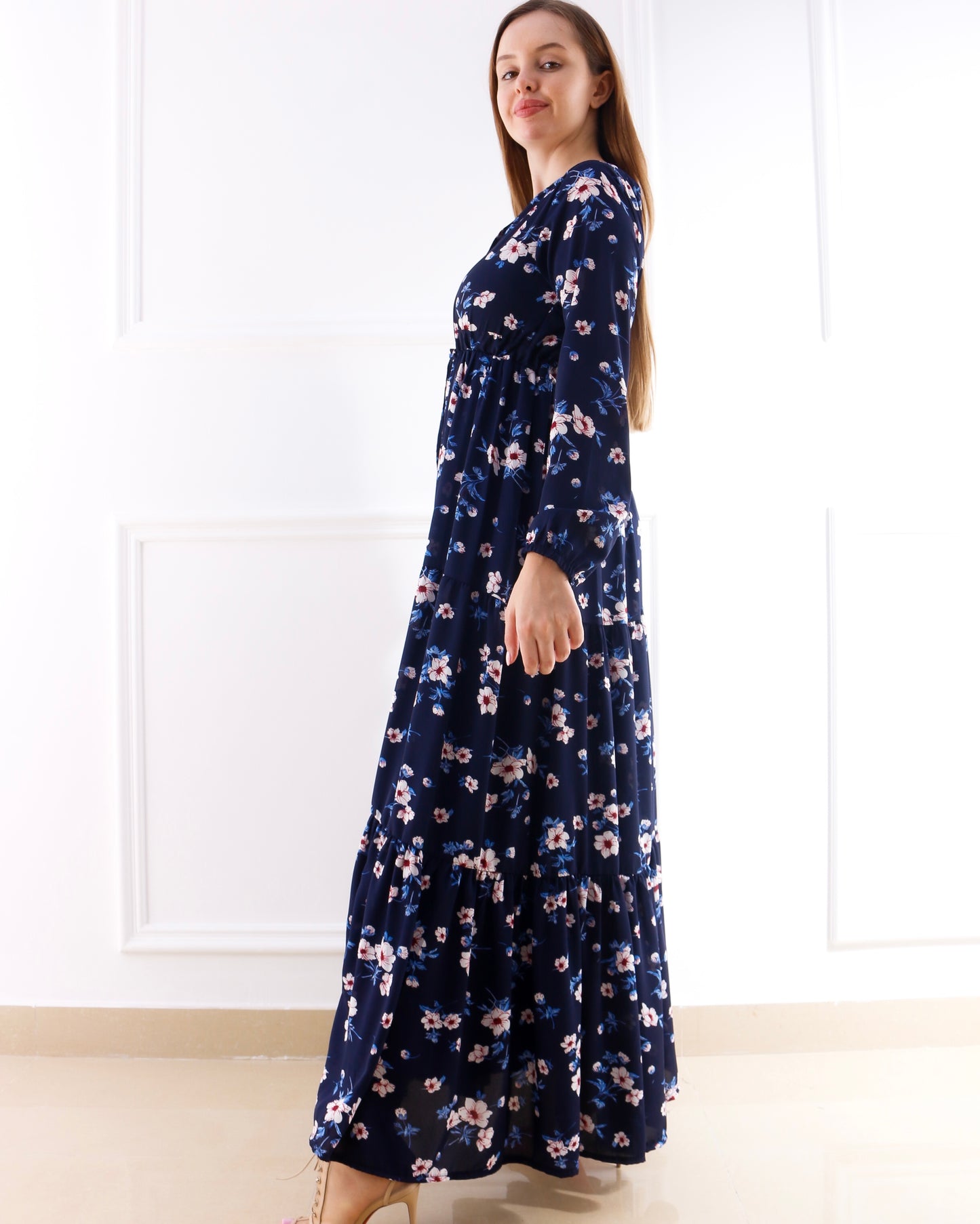 Lustrous Chiffon Maxi Dress  - Dark Blue