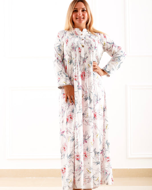 Floral Reverie - Long White Maxi Dress