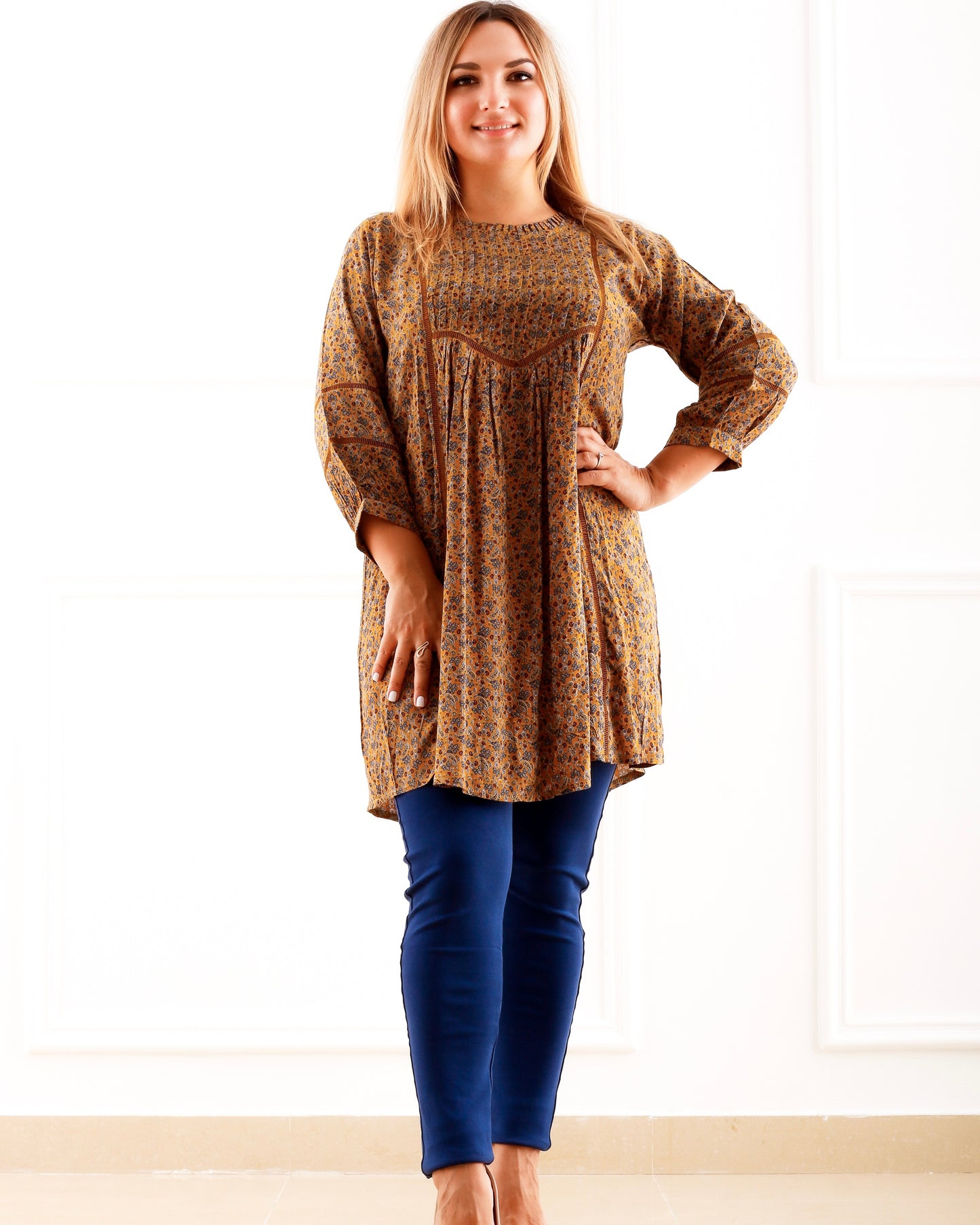 Versatile Lace finish Top - Mustard