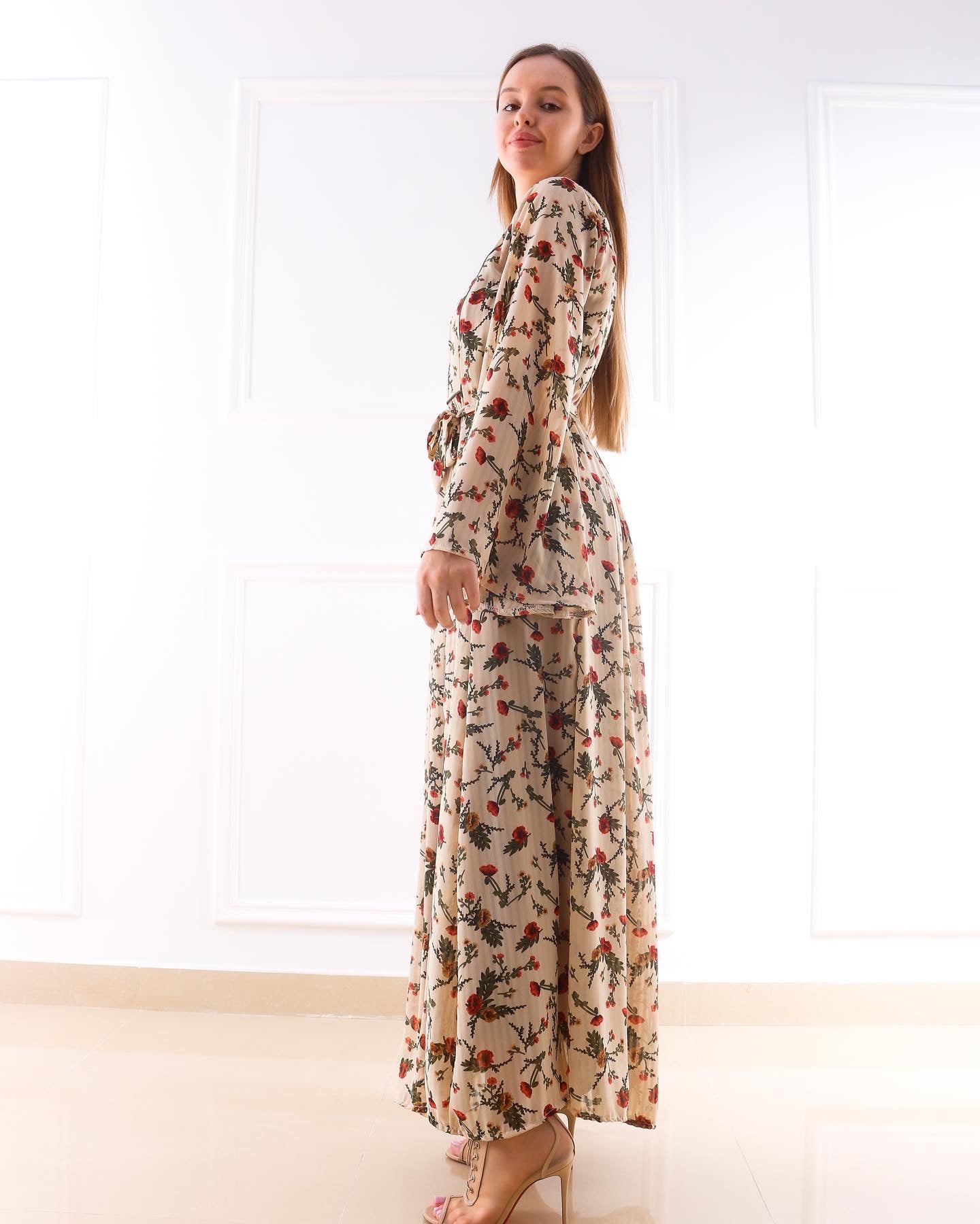 Long printed dress - Beige