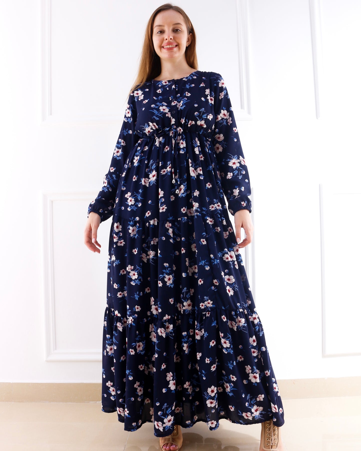 Lustrous Chiffon Maxi Dress  - Dark Blue