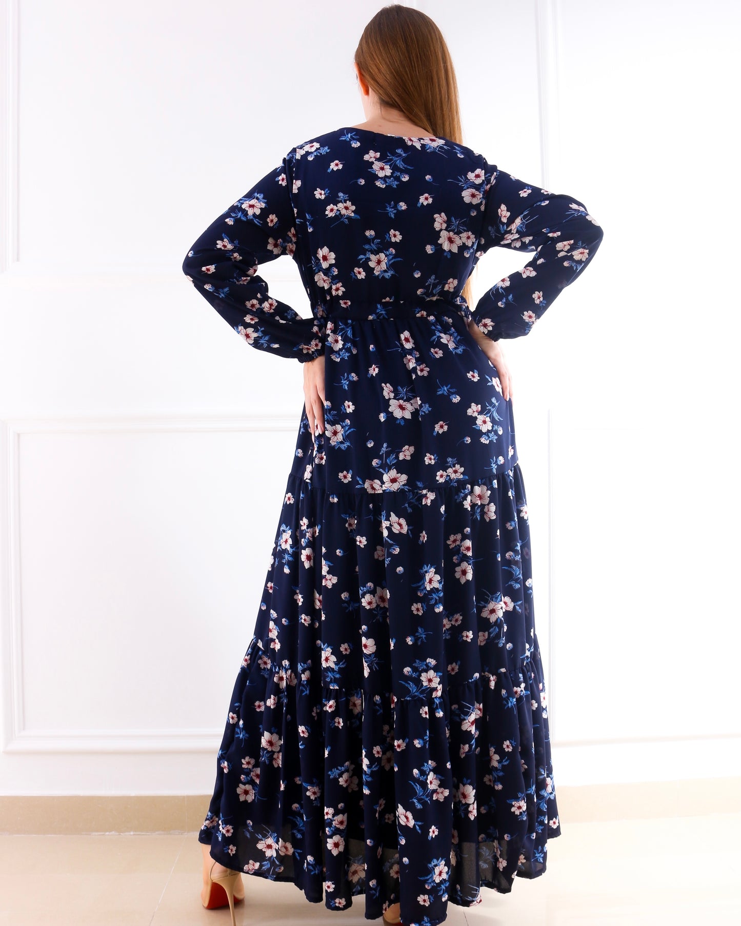 Lustrous Chiffon Maxi Dress  - Dark Blue