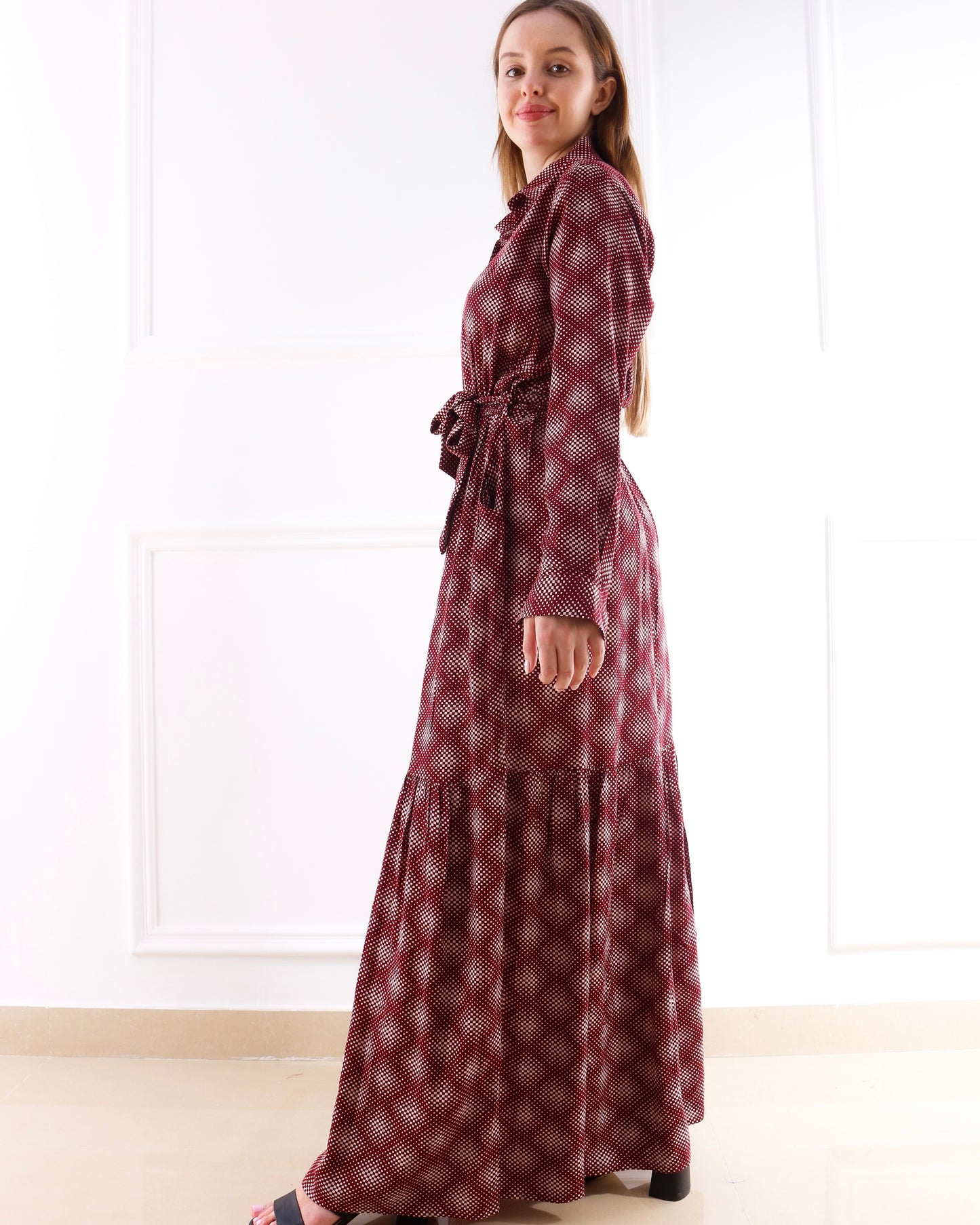 Printed Long Dress - Maroon