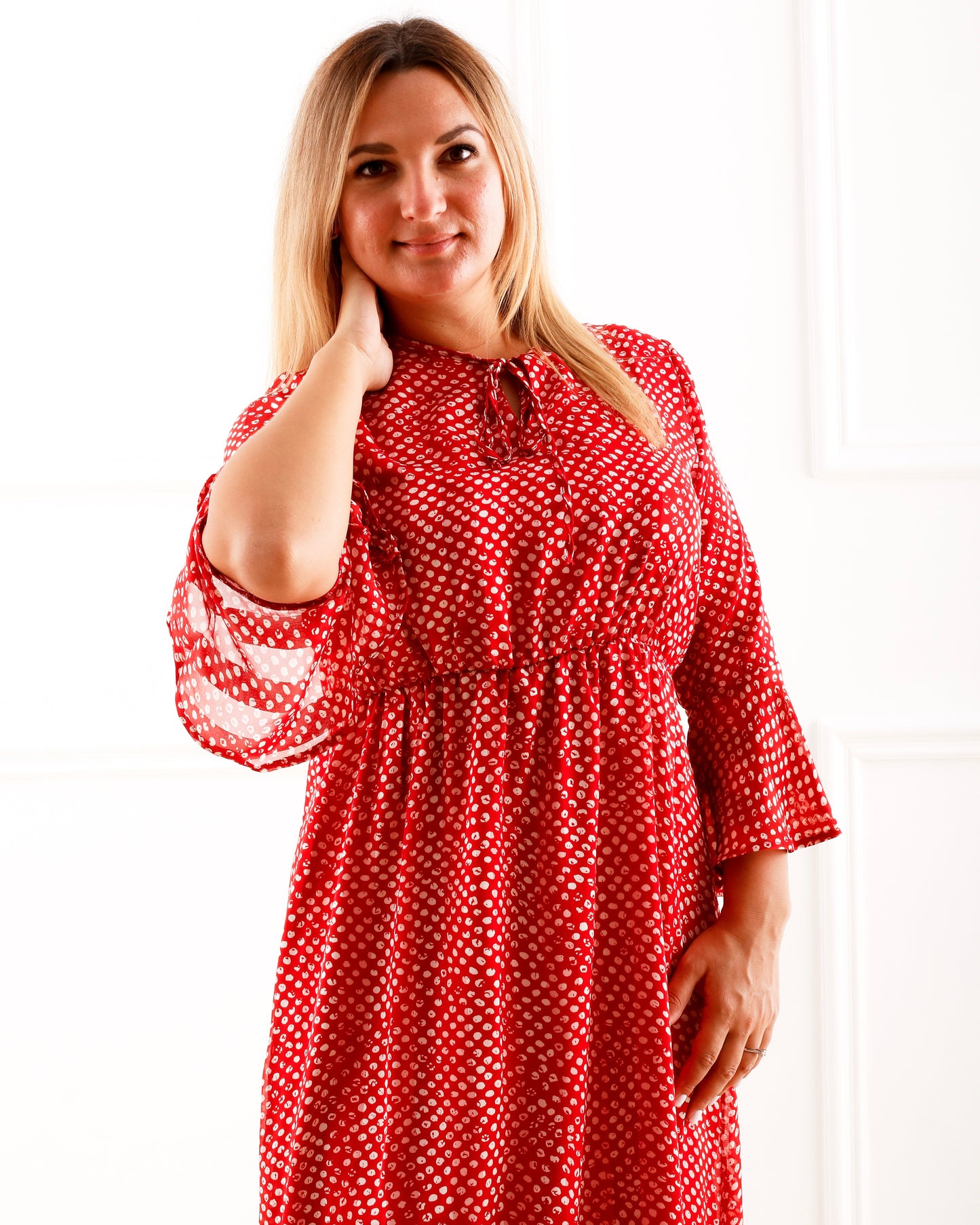 Ruby Breeze - Flutter Sleeve Top in Red